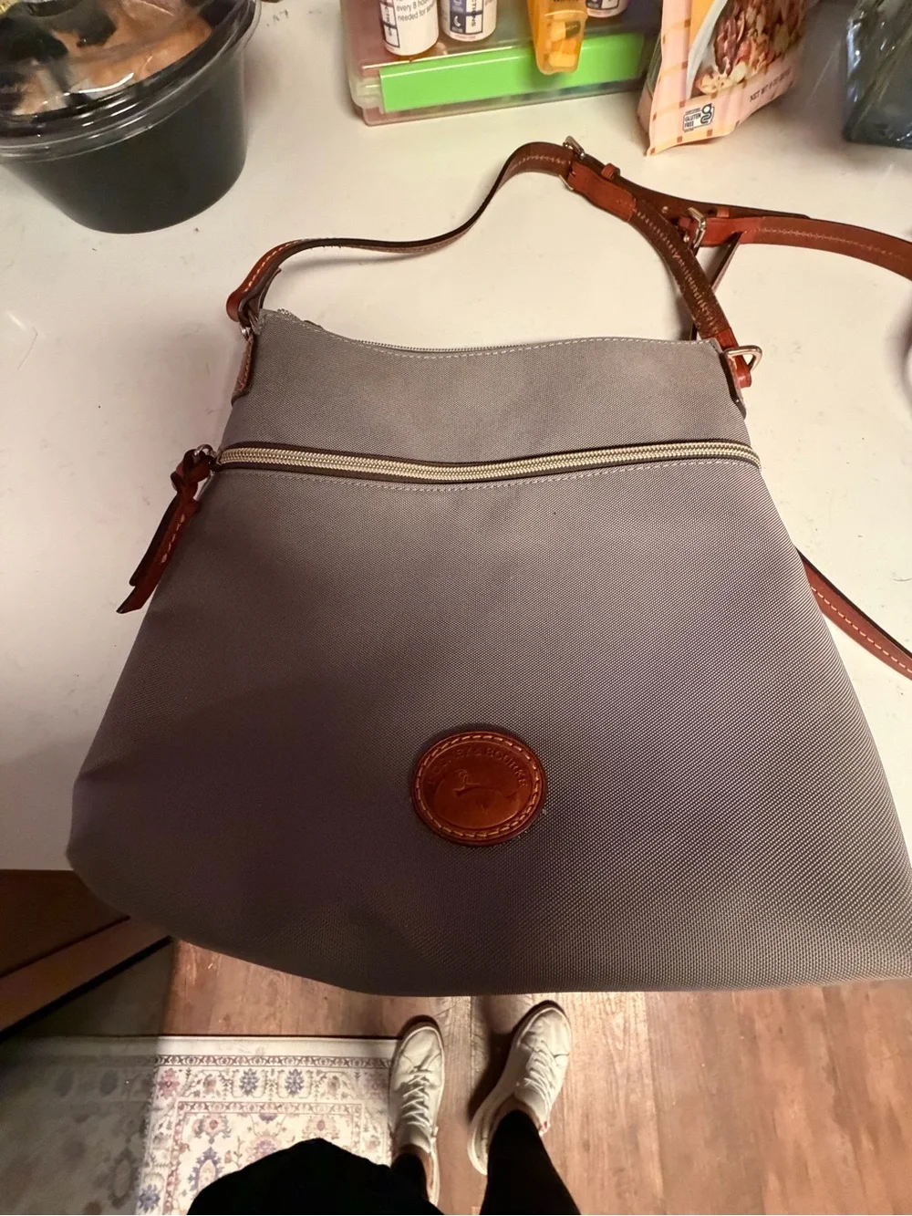 Dooney & Bourke Grayish Brown Crossbody/Shoulder Purse with Leather Trim
